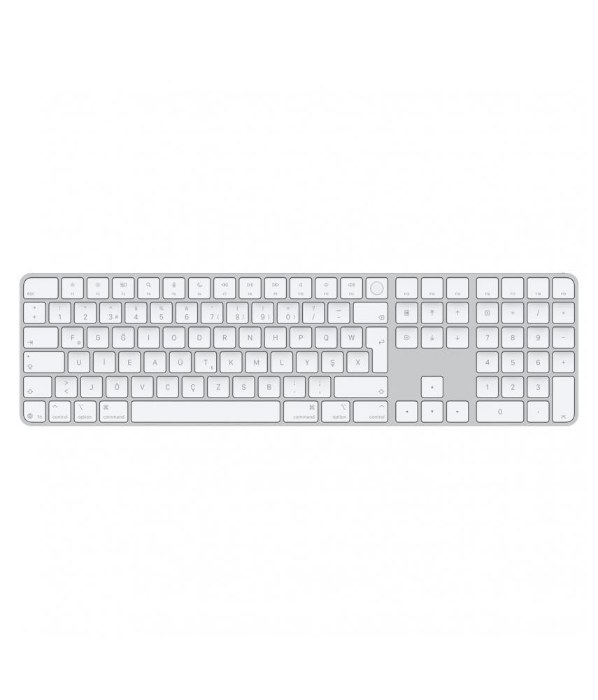 Apple çipli Mac modelleri için Touch ID özellikli ve Sayısal Tuş Takımlı Magic Keyboard (USB–C) - Türkçe F Klavye - Beyaz Tuşlar