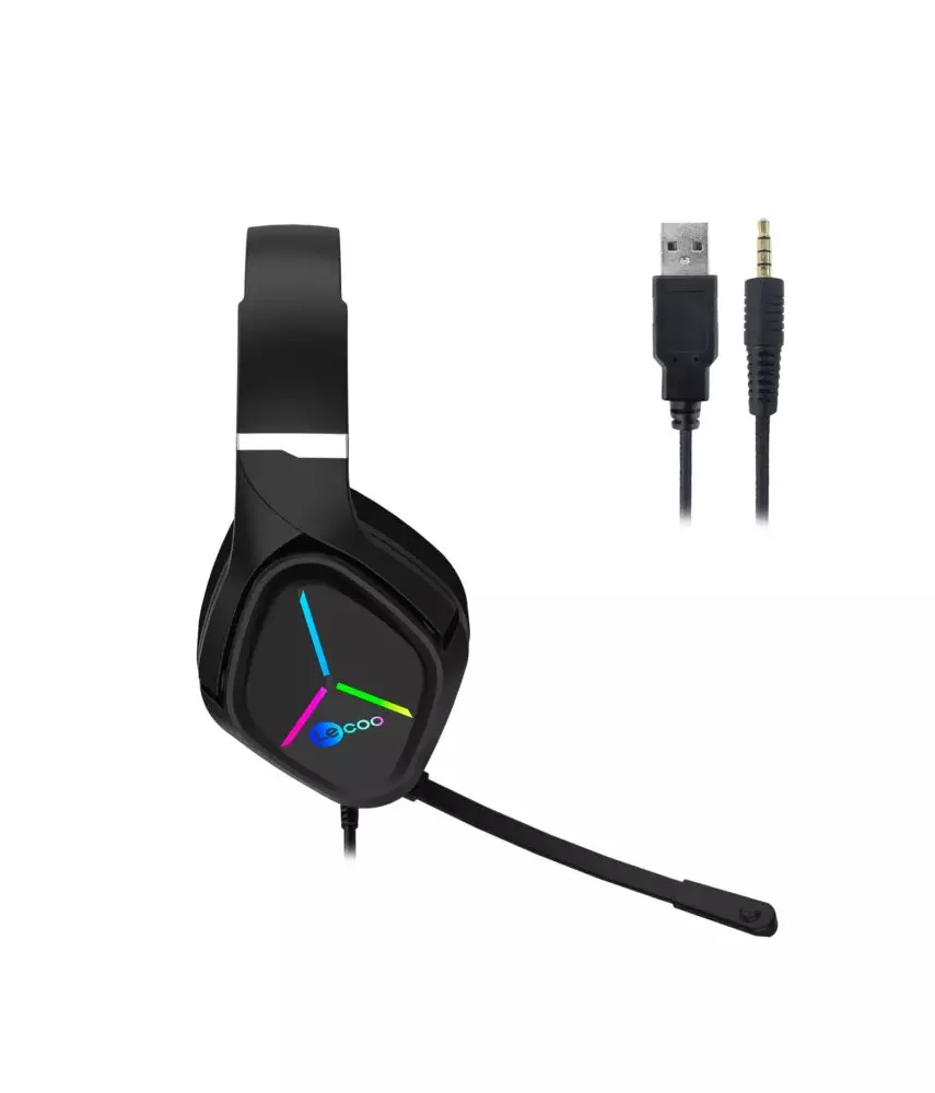 Lecoo HT406 3.5mm Jack + USB Kablolu RGB Aydınlatmalı Kulak Üstü Gaming Kulaklık Siyah