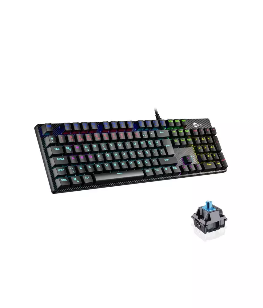 Lecoo KG1101 Kablolu Blue Switch RGB LED Aydınlatmalı Makro Tuşlu Gaming Mekanik Türkçe Q Klavye Siyah
