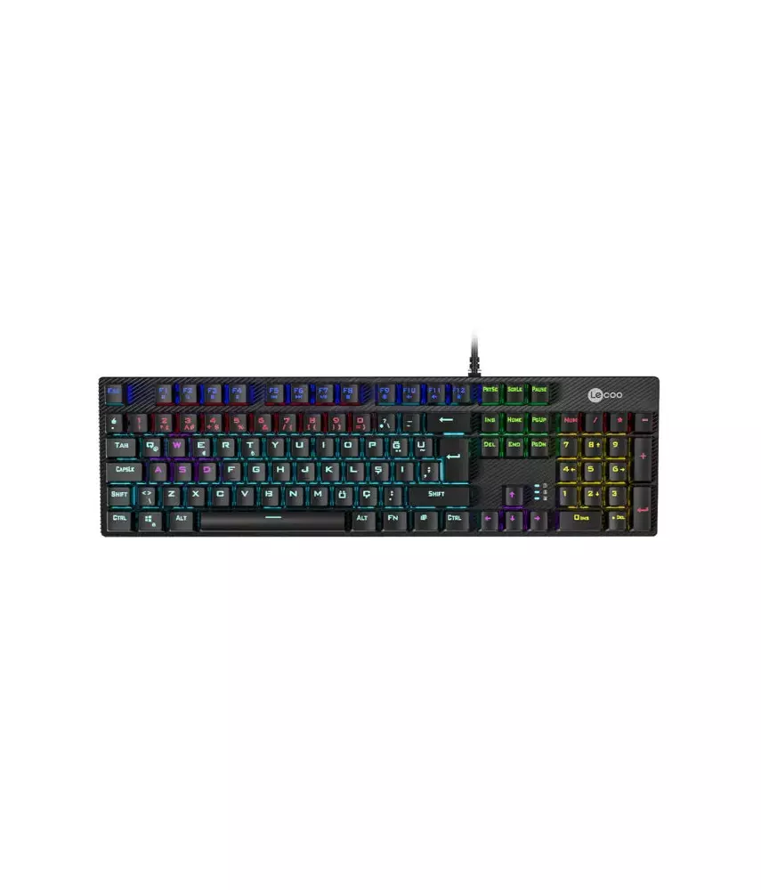 Lecoo KG1101 Kablolu Blue Switch RGB LED Aydınlatmalı Makro Tuşlu Gaming Mekanik Türkçe Q Klavye Siyah
