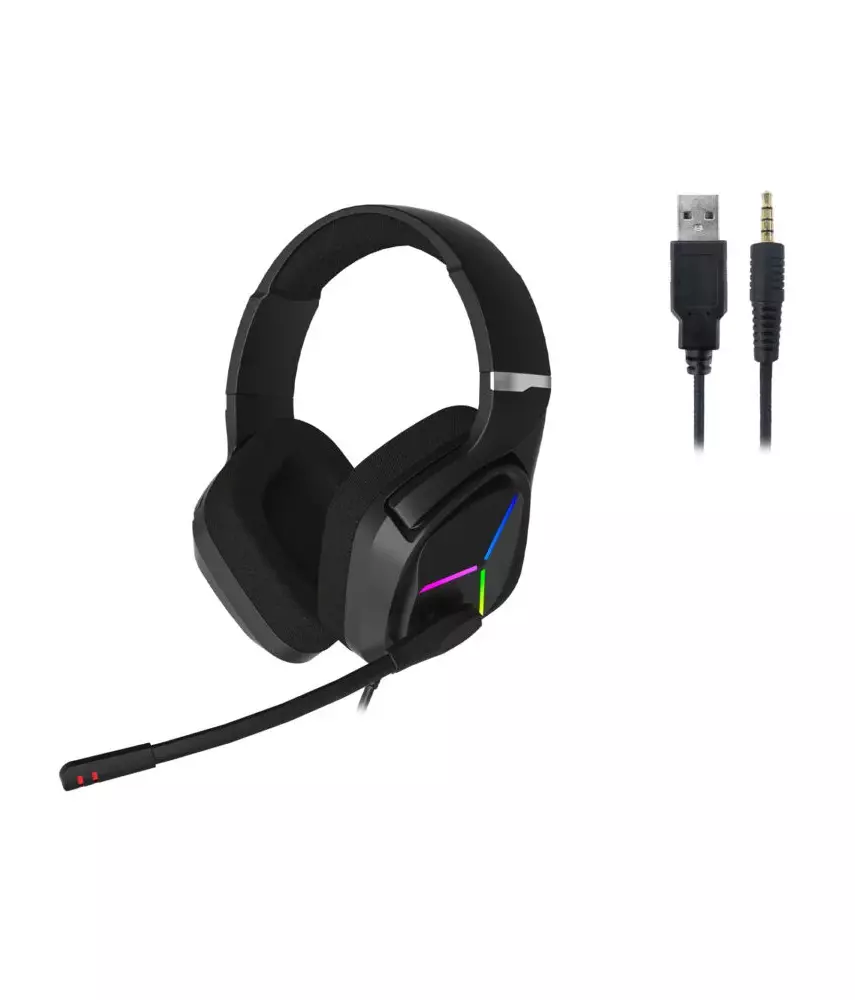 Lecoo HT406 3.5mm Jack + USB Kablolu RGB Aydınlatmalı Kulak Üstü Gaming Kulaklık Siyah