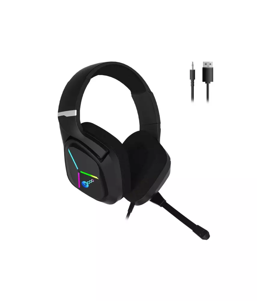 Lecoo HT406 3.5mm Jack + USB Kablolu RGB Aydınlatmalı Kulak Üstü Gaming Kulaklık Siyah
